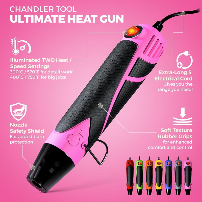 Chandler Tool Heat Gun for Crafting, Mini Dual Temp Hot Air Gun Tool for Epoxy Resin, Shrink Wrapping, Vinyl Wrap, Embossing, Electronics, Candle Making, Sublimation, Phone Repair & DIY (Pink/Black) - Image 2